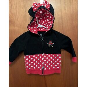 Disney Parks Minnie Mouse Zip Hoodie Polka Dot Red Black Size 24 Months Girls